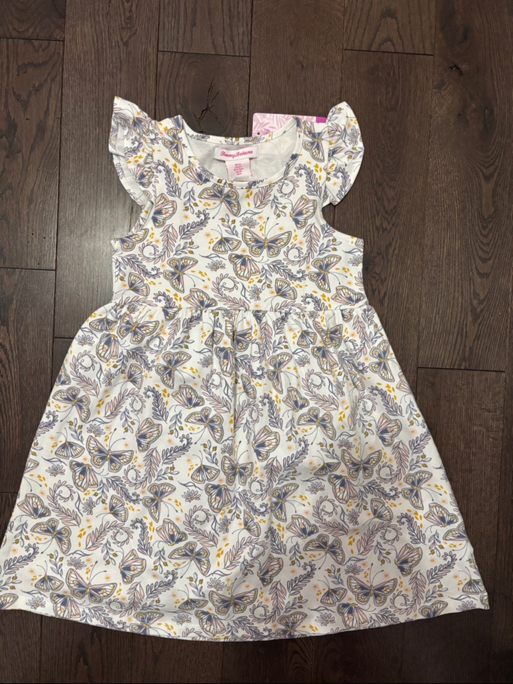 Tommy Bahama White Butterfly Print Dress with Yellow and Gray Accents